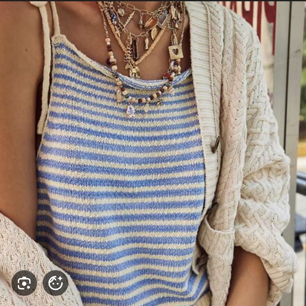 Free People Claire Blue and White Tank Top